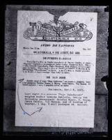 Photograph of Guatemalan telegraph documenting "Jesse Carson" pseudonym used by Clara Phillips, circa 1923