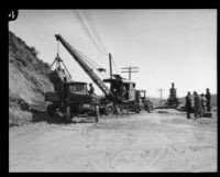 Road work after the flood resulting from the failure of the Saint Francis Dam, Santa Clara River Valley (Calif.), 1928