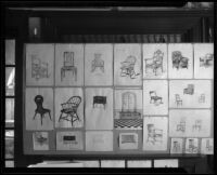 Furniture drawings in an Otis Art Institute student exhibition, Los Angeles, [1918-1939]