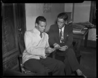 David Mohr, student, and Max A. Erb, cameraman, during an investigation of David Graham Fischer, Los Angeles, 1935