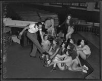 Elmer Maiden directs chorus girls in rehearsal for a W.P.A. sponsored vaudeville tour, Los Angeles, 1935