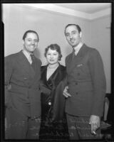 Actors Michael Bartlett, Ouida Bergere Rathbone, and Basil Rathbone, 1935