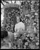 Tournament of Roses Queen Muriel Cowan on the "Firebird" float, Pasadena, 1935