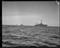 USS Pennsylvania leads a squadron of battleships during the annual Navy Parade, Southern California, 1932