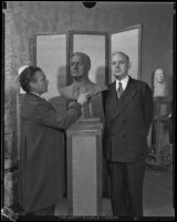 Salvatore Cartiano Scarpitta at work on a bust of mayor John C. Porter in his studio, Los Angeles, 1929-1935