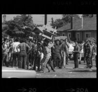 Rioting following Chicano Moratorium Committee antiwar protest, East Los Angeles, 1970