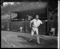 Ralph Sindorf playing tennis, Midwick Country Club, Alhambra, 1925