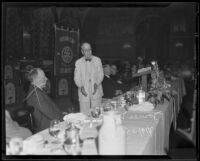 James M. Beck addresses guests at Rotary Club luncheon in the Biltmore Hotel, Los Angeles, 1935