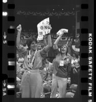 Two California delegates cheering for Equal Rights Amendment at the 1980 Democratic National Convention in New York