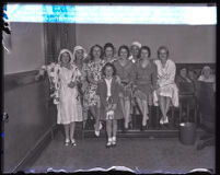 Group of young actresses at court obtaining contract approvals, Los Angeles, 1930