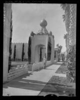 Know Your City No.113 Pedestrians walking past Self-Realization Fellowship temple on Sunset Blvd. Los Angeles, Calif