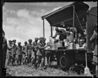 Men line up at mobile kitchen on Army Day at Grand central Airport, Glendale, 1936