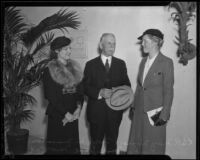 Mary Wagner, George W. Marston, and Mary Jane Moore at luncheon honoring Dr. Blaidsell, Claremont College, Claremont, 1936