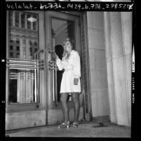 Flight attendant, Carole A. Gerdon, fired by Continental Airlines for being overweight, Los Angeles, Calif., 1974