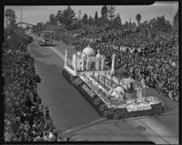 "Taj Mahal" float from Santa Barbara at the Tournament of Roses Parade, Pasadena, 1939