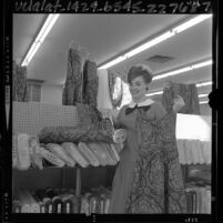 Miss America of 1965 Vonda Kay Van Dyke at a fabric store in Los Angeles, Calif