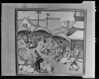 Jeanette Johns' painting of a flower market, Los Angeles, 1935