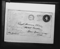 Envelope addressed to Captain Herman Cline, [1926]