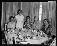 Catholic women of the Los Angeles County Mrs. Clarence Shaw, Mrs. John Paton, Mrs. James Mahon, Mrs. George L. Reynolds, and Jeanette Saxer, Los Angeles, 1935