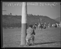 Polo match between Texas and Riviera, the local team, at the Uplifter's Ranch polo field in Rustic Canyon, Los Angeles, 1935