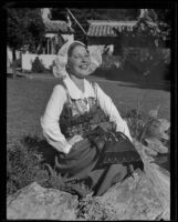 Helen Gustafson, "Miss Sweden" of California, at California Pacific International Exposition, San Diego, 1935