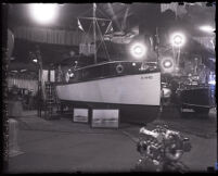 Yacht on display at an auto show, Los Angeles, 1927