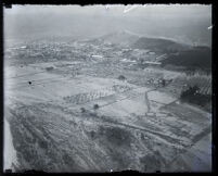 Aerial view of the flooded valley after the collapse of the Saint Francis Dam, Santa Clara River Valley (Calif.), 1928