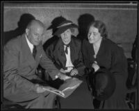 Rheba Crawford, Ray Splivalo, and Harriet Jordan review papers for trial, Los Angeles, 1935