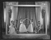 Daisy Carr, Shirley Bernice Smith, Fanchon Brown, and Katherine Coffin are living models in a piece called "Colonial Dames", Los Angeles, 1935