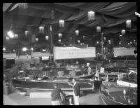 Boats on display, Los Angeles Boat Show, Los Angeles, 1930