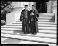 Dr. Robert G. Cleland and Dr. Remsen D. Bird at Occidental College commencement, Eagle Rock, 1935