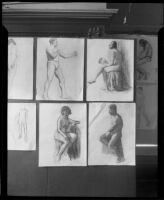 Drawings of nudes in the Otis Art Institute end-of-year student exhibition, Los Angeles, 1921