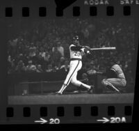 California Angels', Frank Robinson at bat during game in 1973