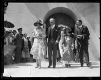 Crown Prince Gustav Adolf and Crown Princess Louise of Sweden with Mayor George Cryer at the Central Library, Los Angeles, 1926