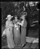 Helen Moorehouse, Mrs. Allan, Mrs. Smurr of the Ebell Club in the garden, Los Angeles, 1935