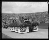 Normandie Avenue School students with float, Shriners' parade, Los Angeles Memorial Coliseum, Los Angeles, 1925