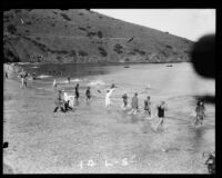 Swimmers beginning the Wrigley Ocean Marathon at Isthmus Cove, Santa Catalina Island, 1927