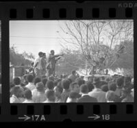 Stokely Carmichael, speaking with crowd at Will Rogers Park in Los Angeles, Calif., 1966