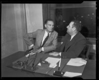 Blayney Matthews discusses extortion case with Dr. G. M. Sweeney, Los Angeles, 1935