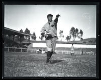 Bud Teachout pitching for Occidental College at Washington Park, Los Angeles, 1925-1927