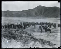 Funeral procession crossing the floodplain after St. Francis Dam disaster, Santa Clara River Valley (Calif.), 1928