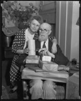 Ripley Nicholas Baylies celebrating his 90th birthday with daughter Mrs. Harriet Tilden at the Hollywood Roosevelt Hotel, 1935