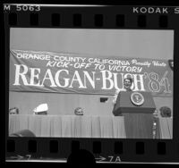 Ronald Reagan speaking at re-election rally in Orange County, Calif., 1984