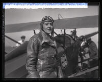 Cliff Henderson, pilot Bobbi Trout, and R. O. Bone at Mines airfield, Los Angeles, 1929