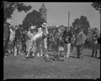 Governor James Rolph plants tree at Olympic Park dedication ceremony, Los Angeles, 1932