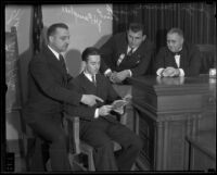 Judge Leroy Dawson, Frank Lint, and Franklin J. Potter during J. Howard Campbell's court date, Los Angeles, 1935