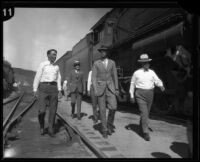 Crown Prince Gustav Adolf of Sweden with others at a train station, Los Angeles, 1926