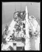 Graduating class of nurses aboard a sailboat, Los Angeles County, 1958