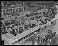 Crowd at the entrance to the California Pacific International Exposition in Balboa Park, San Diego, 1935-1936