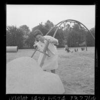 Bernice Brown, governor's wife, visiting Dennis the Menace Children's Park in Downey, Calif., 1966